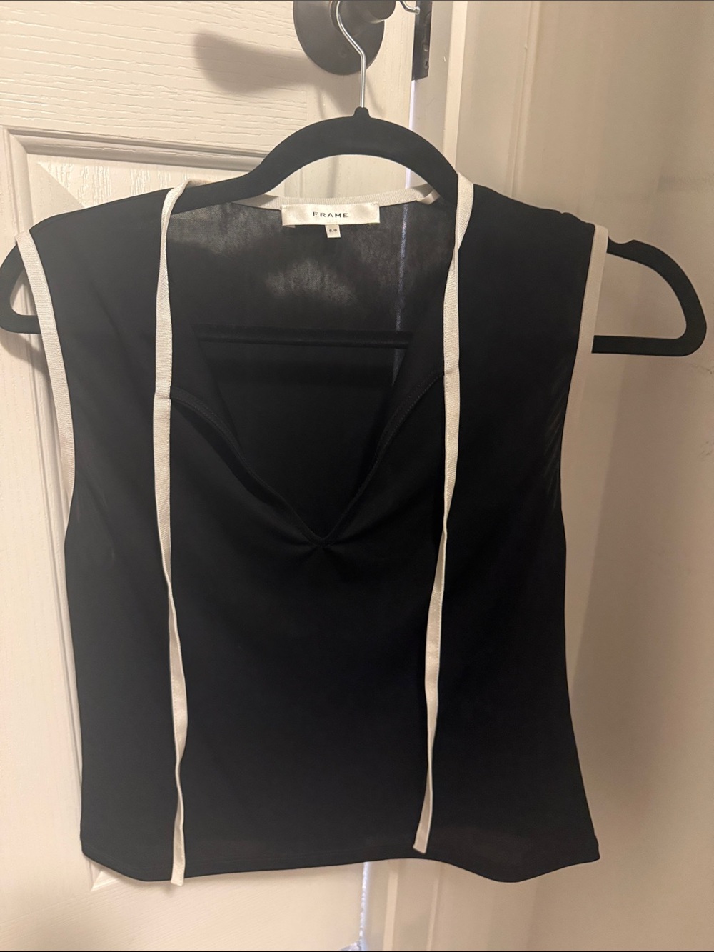 Frame Denim Black Sleeveless Tank with White Contrast Trim